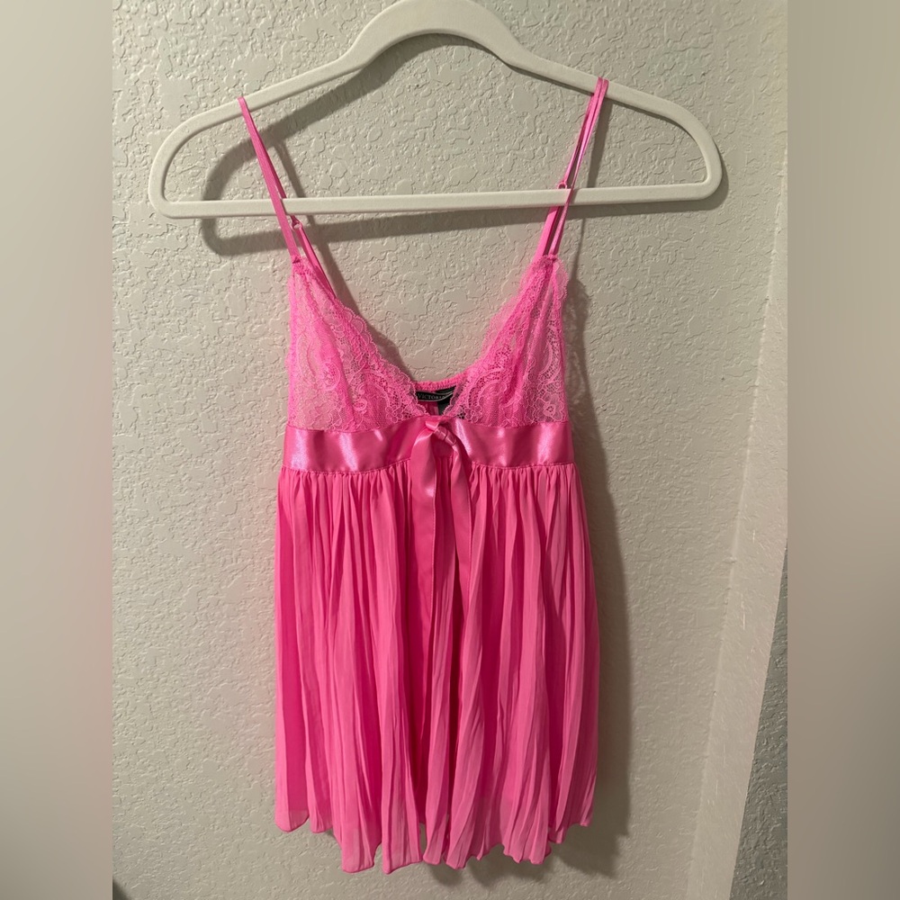 Hot Pink Lace & Satin Babydoll Chemise